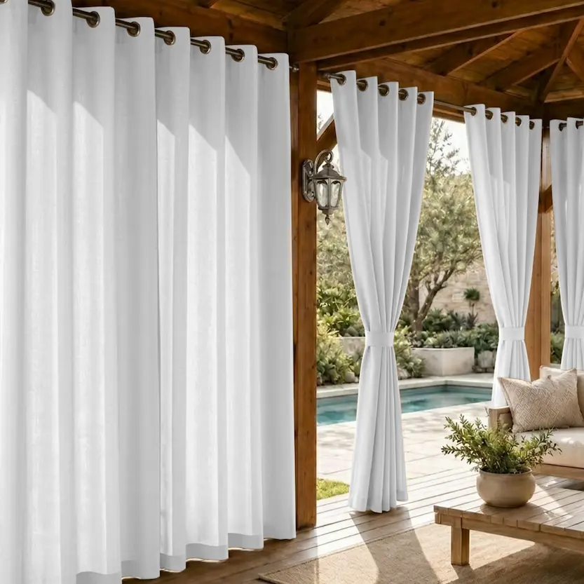 Rideaux extérieurs sur mesure pour terrasse et balcon par Providence Morin